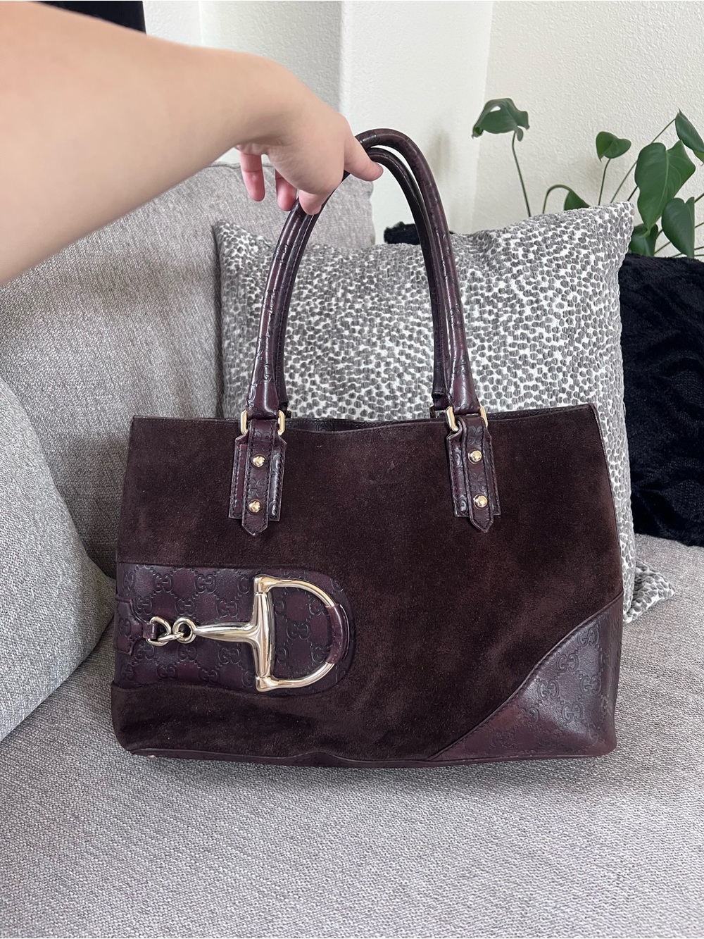 Gucci Tom Ford Brown Suede Horsebit Hasler Tote Bag